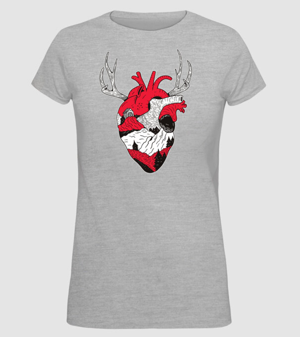 Inimă pădure model gri pe tricou