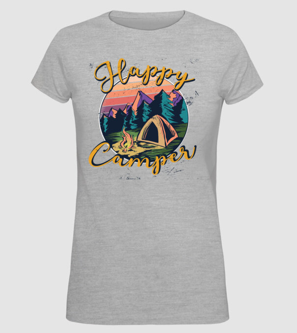 Happy Camper tricou camping model gri pe tricou
