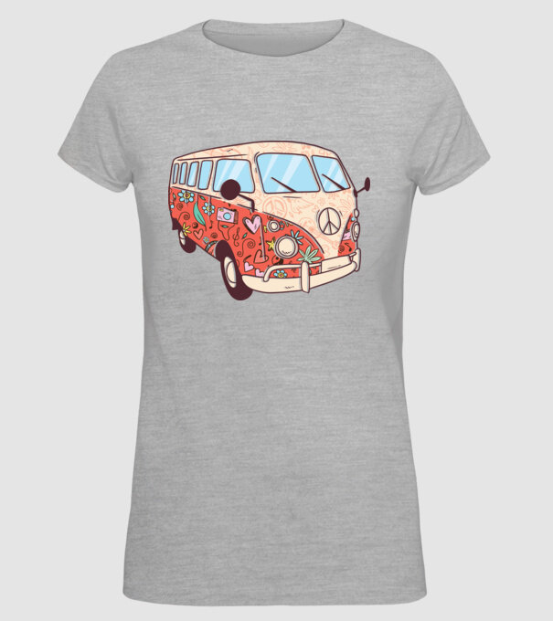 Tricou microbuz hippi retro model gri pe tricou