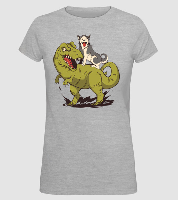 Dinozaur Husky model gri pe tricou