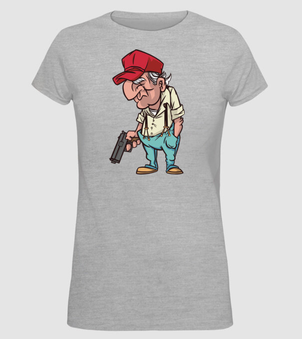 Bătrân cu armă model gri pe tricou