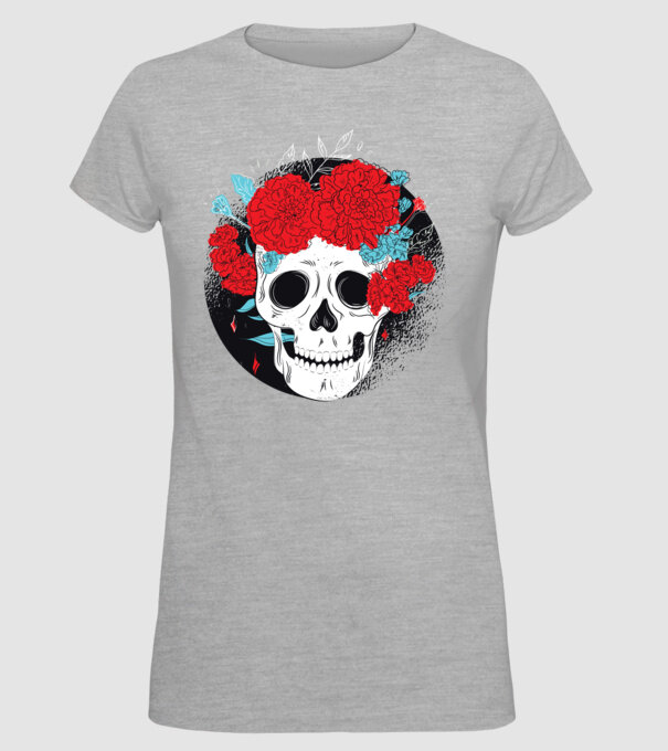 Craniu cu flori model gri pe tricou