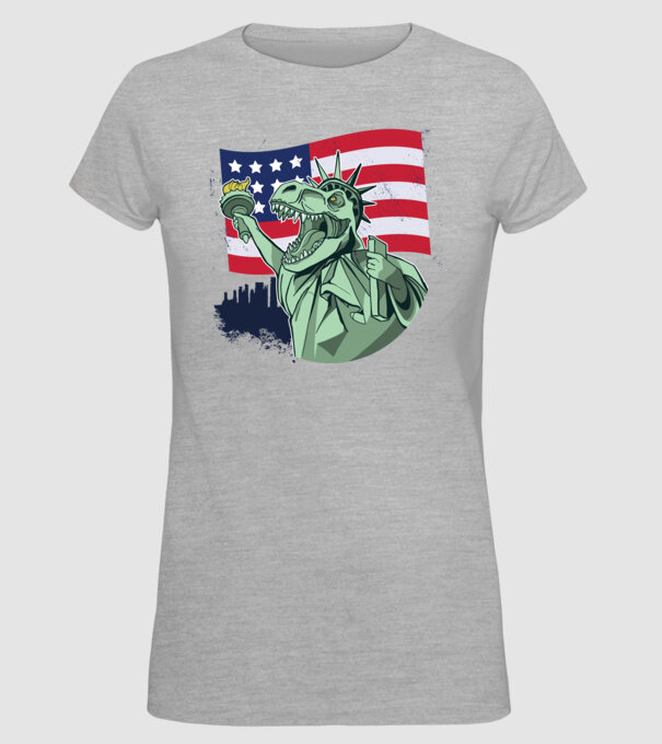 Liberty-Rex SUA Dinozaur model gri pe tricou