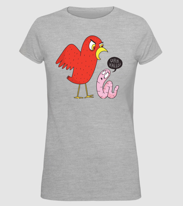 Pasăre cu vierme model gri pe tricou