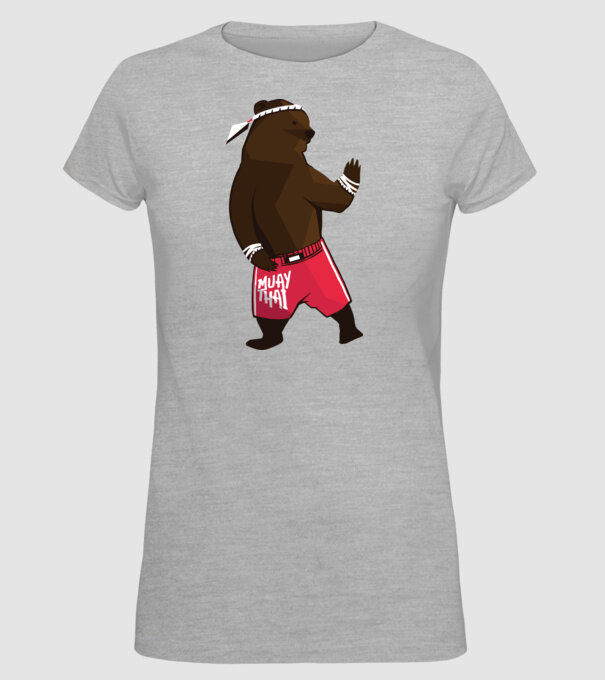Urs Muay Thai model gri pe tricou