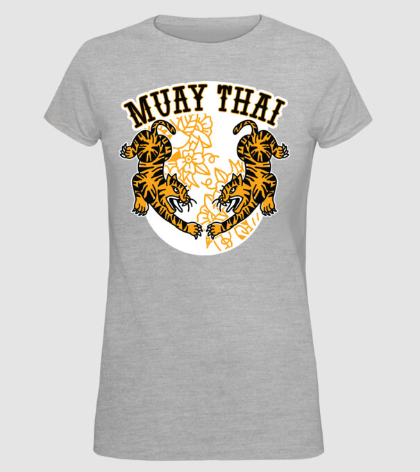 Tigri Muay Thai model gri pe tricou