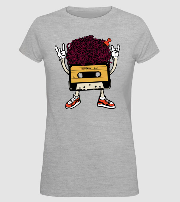 Casetă retro cu păr afro model gri pe tricou
