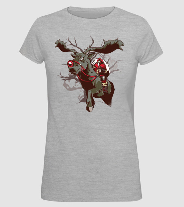 Cavaler Moș Crăciun pe ren model gri pe tricou