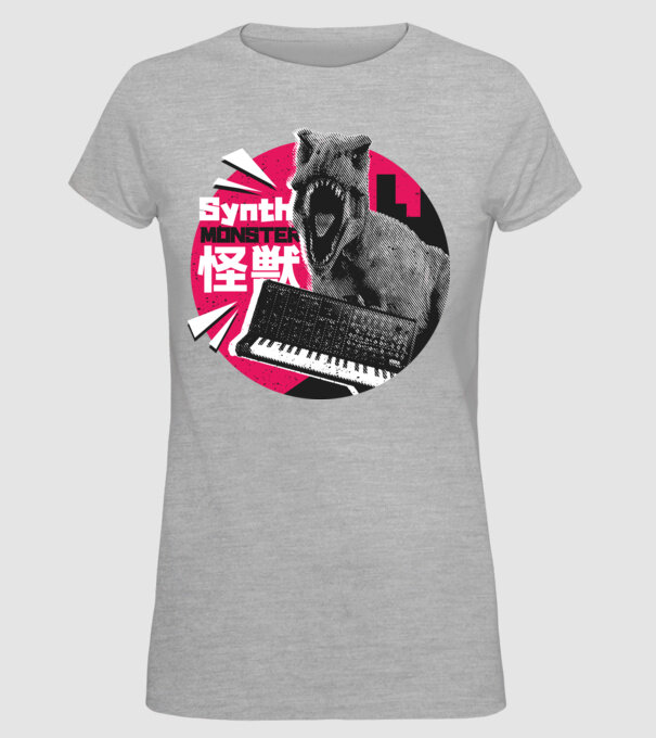 Dinozaur sintetizator model gri pe tricou
