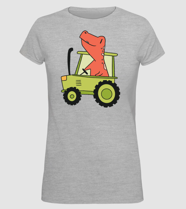 Tractor dinozaur model gri pe tricou