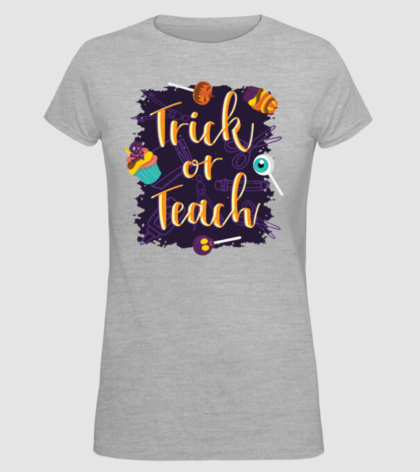 Trick or Teach Halloween pentru profesori model gri pe tricou