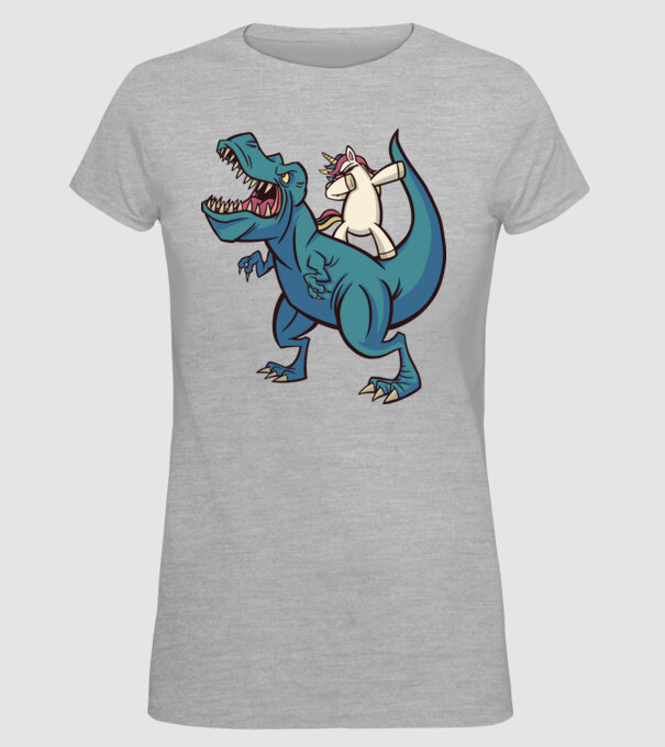 Unicorn DAB T-rex model gri pe tricou
