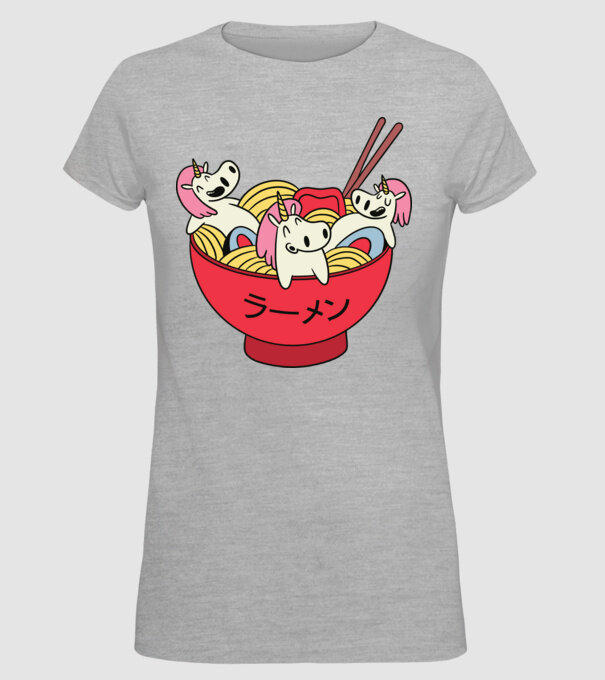 Unicorn Ramen model gri pe tricou