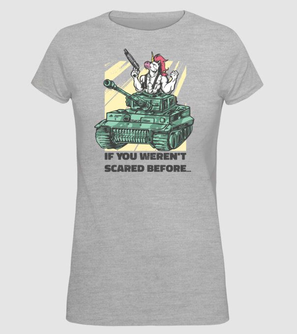 Unicorn Tanc model gri pe tricou