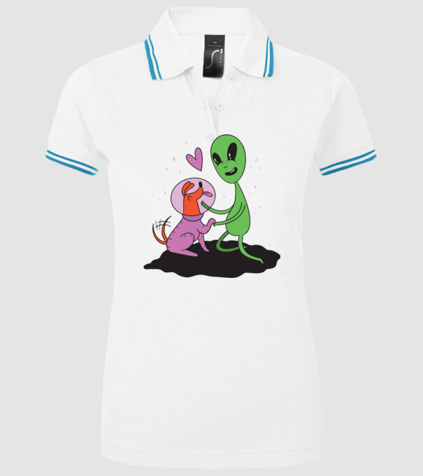 Alien cu câine model alb pe tricou