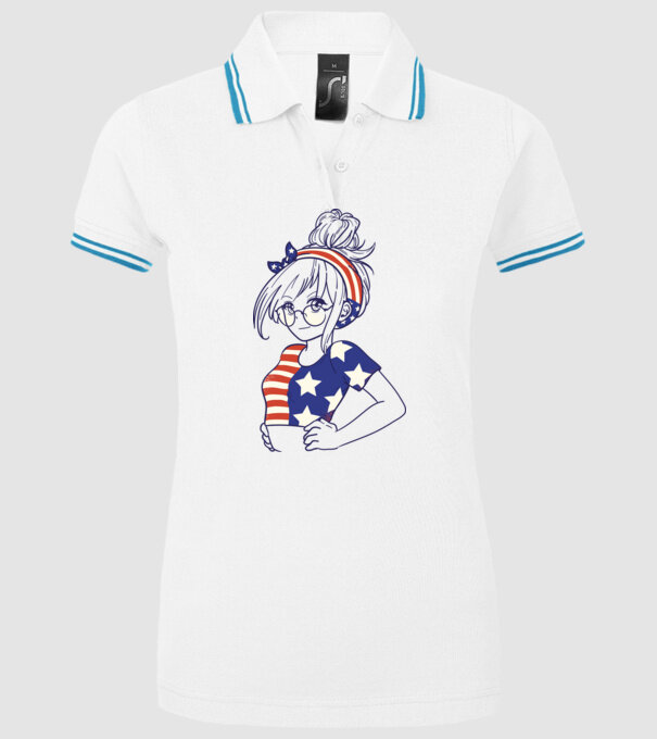 fată Americană Anime model alb pe tricou