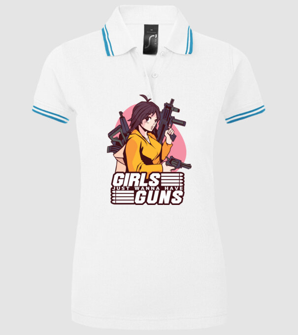 Anime fată cu armă model alb pe tricou