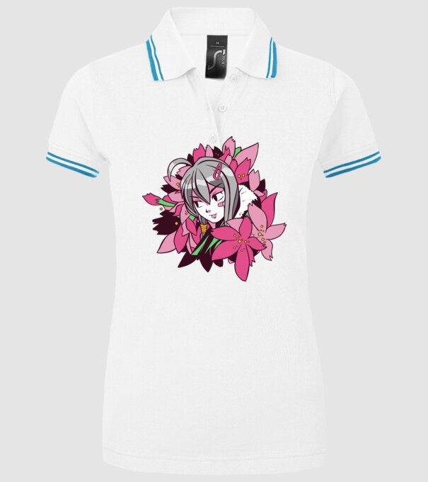 Anime fată printre flori model alb pe tricou