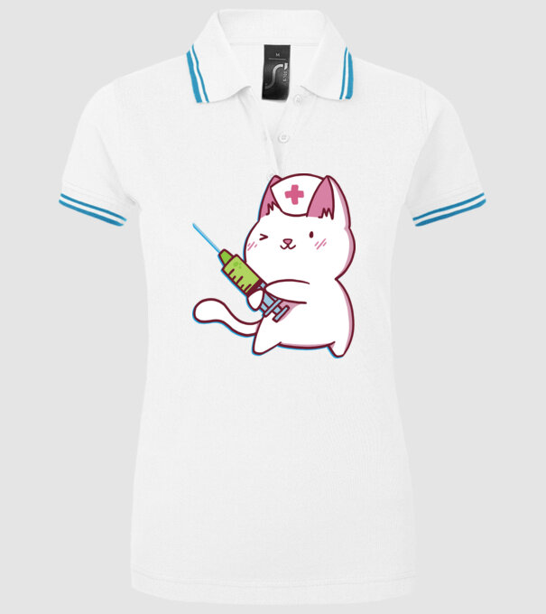Pisică asistent medical cu vaccin model alb pe tricou