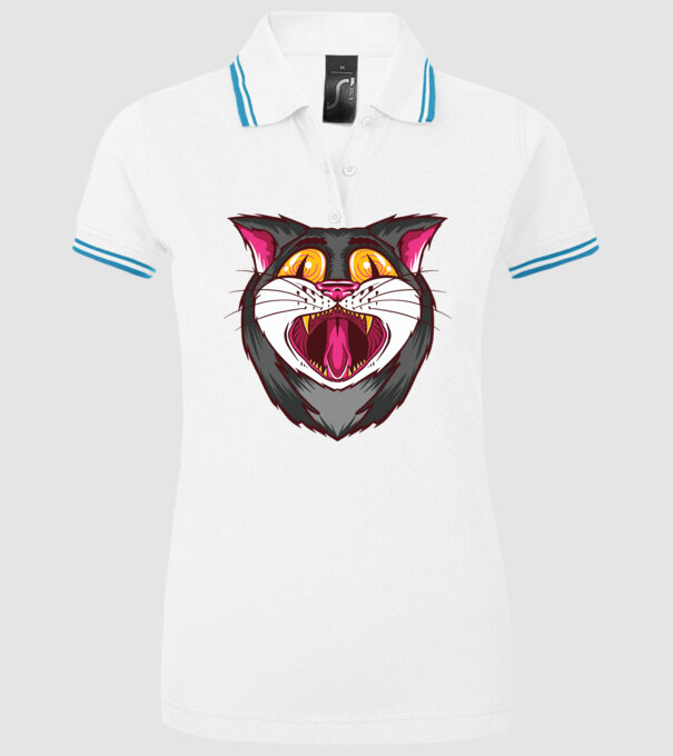 Pisică care cască model alb pe tricou