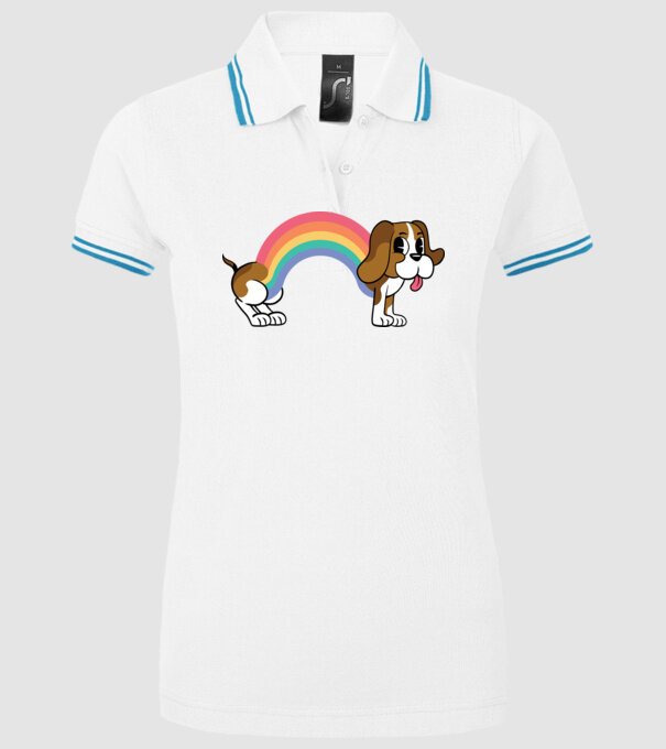 Beagle curcubeu model alb pe tricou