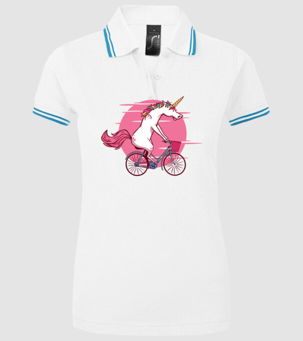 Unicorn cu bicicletă model alb pe tricou