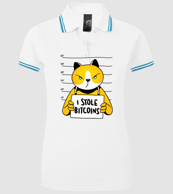 Pisică hoață Bitcoin model alb pe tricou