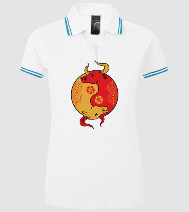 Bivol Yin Yang model alb pe tricou