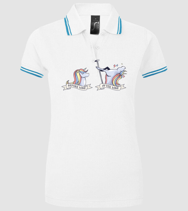 Înainte și după vin Unicorns model alb pe tricou
