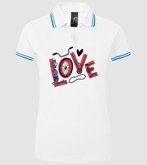 Love Bicicletă model alb pe tricou