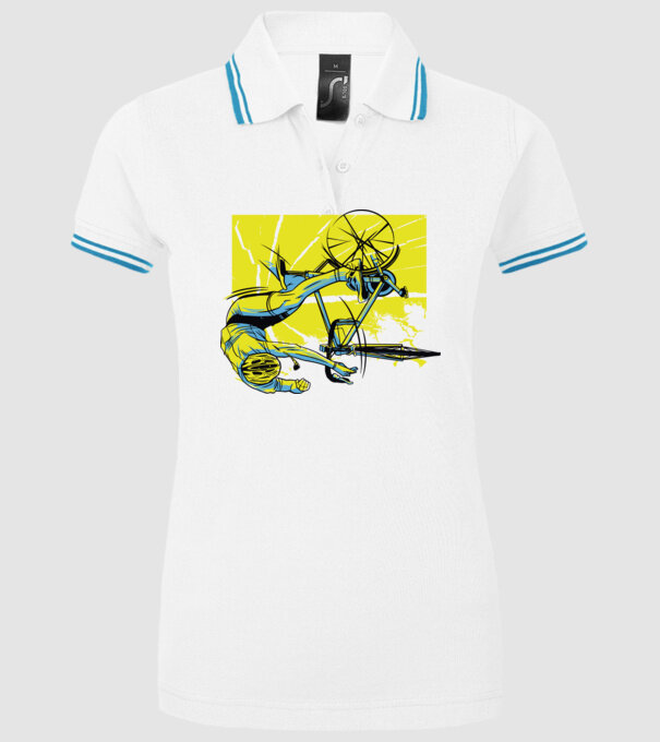 Cădere cu bicicletă model alb pe tricou