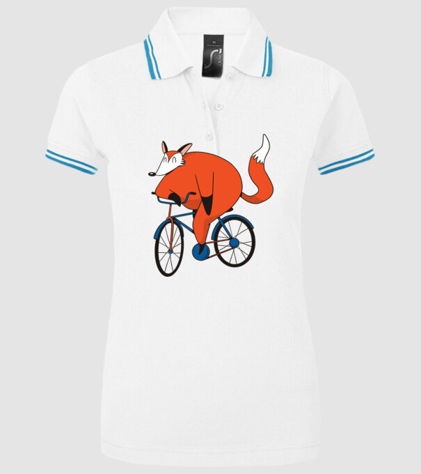 Vulpe cu bicicletă model alb pe tricou