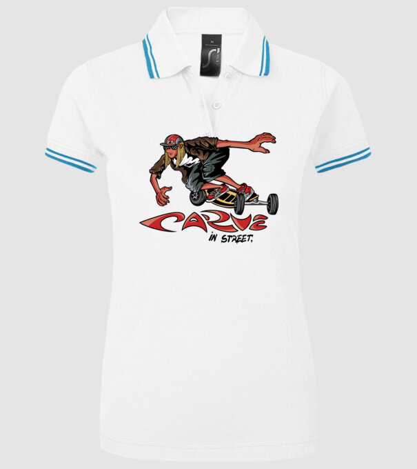 Carveboard Longboard model alb pe tricou