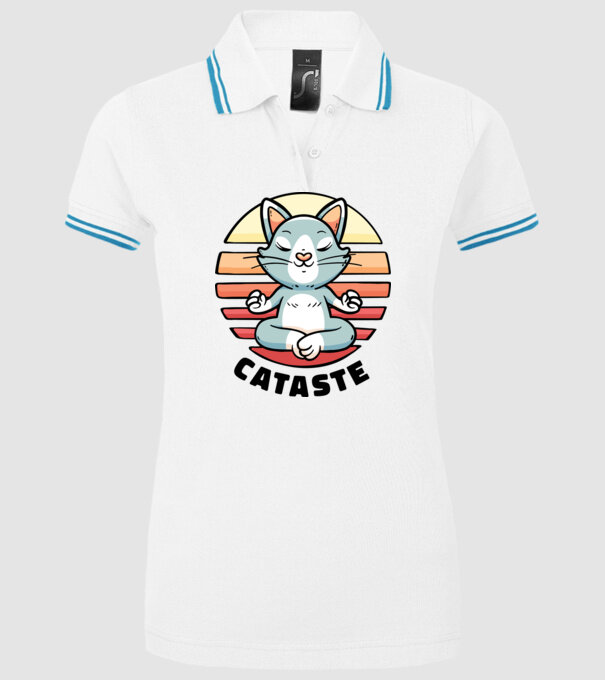 Pisică Cataste meditație model alb pe tricou