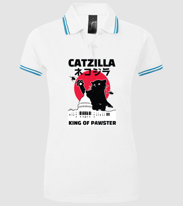 Catzilla - Pisică Godzilla model alb pe tricou
