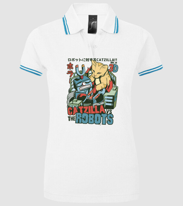 Catzilla Vs Robots model alb pe tricou