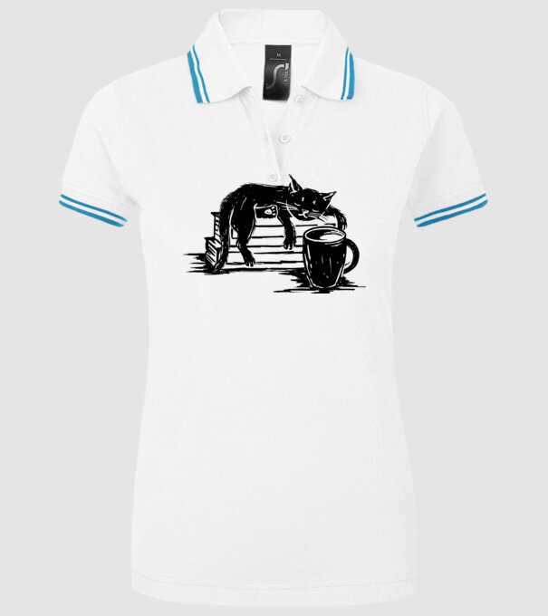 Pisică și cafea model alb pe tricou