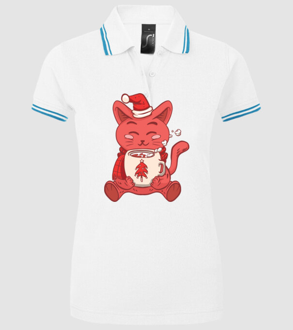 Pisică cu ciocolată caldă model alb pe tricou
