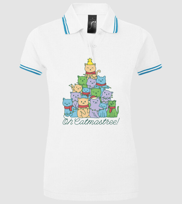 Pom de Crăciun Pisică model alb pe tricou