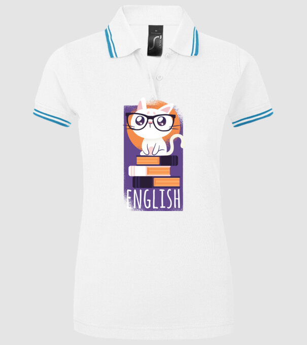 Pisică cu cărți model alb pe tricou