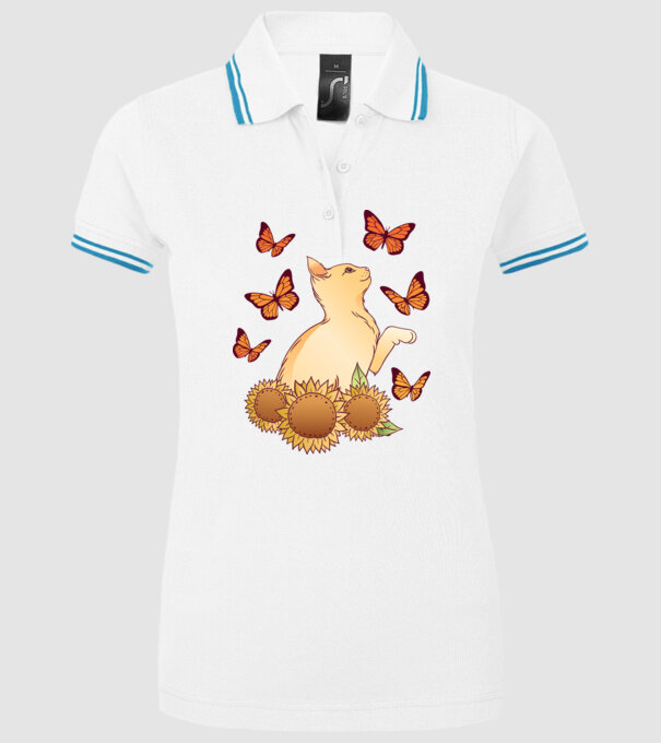 Pisică cu fluturi model alb pe tricou