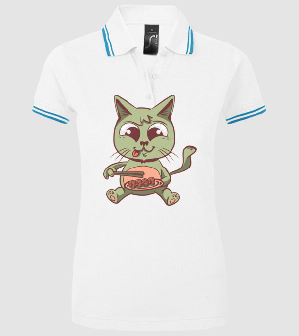 Pisică Sushi model alb pe tricou