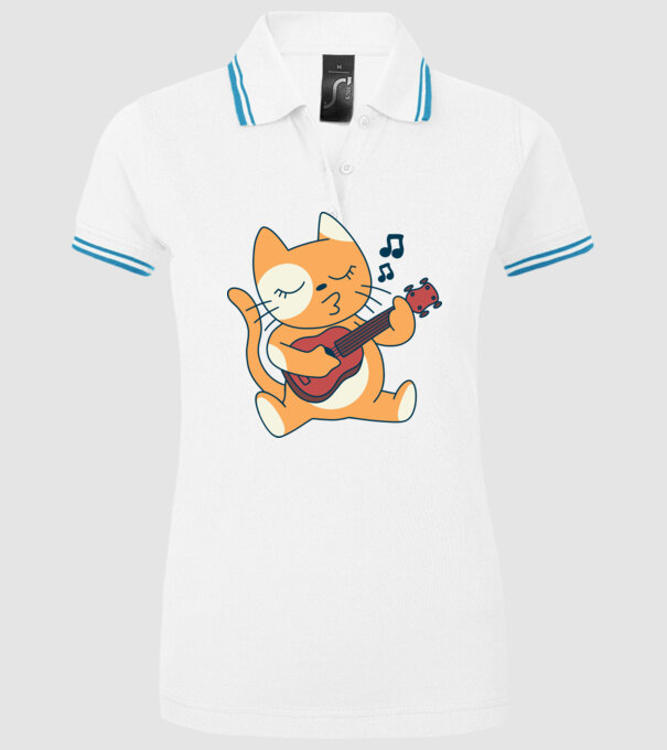 Pisică chitară Ukulele model alb pe tricou