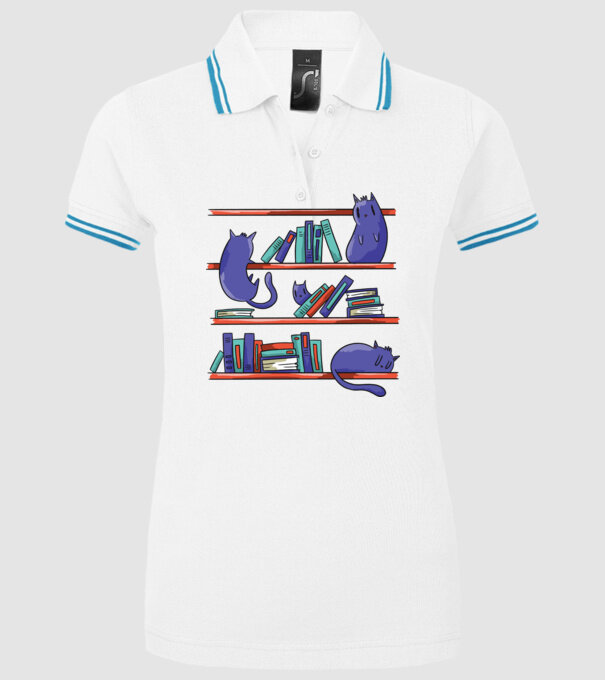 Pisici pe raftul de cărți model alb pe tricou