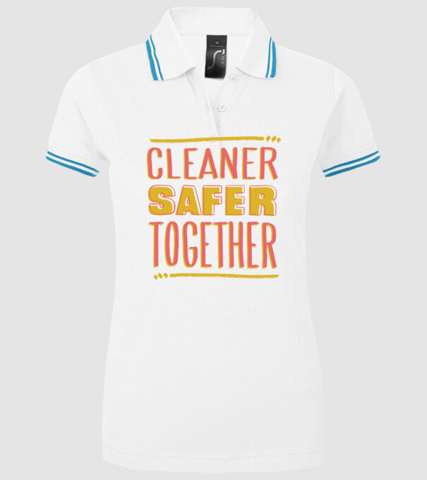 Cleaner Safer Together model alb pe tricou