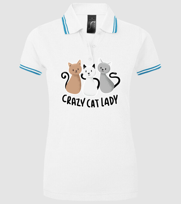 Crazy Cat Lady - fată nebună cu pisică model alb pe tricou