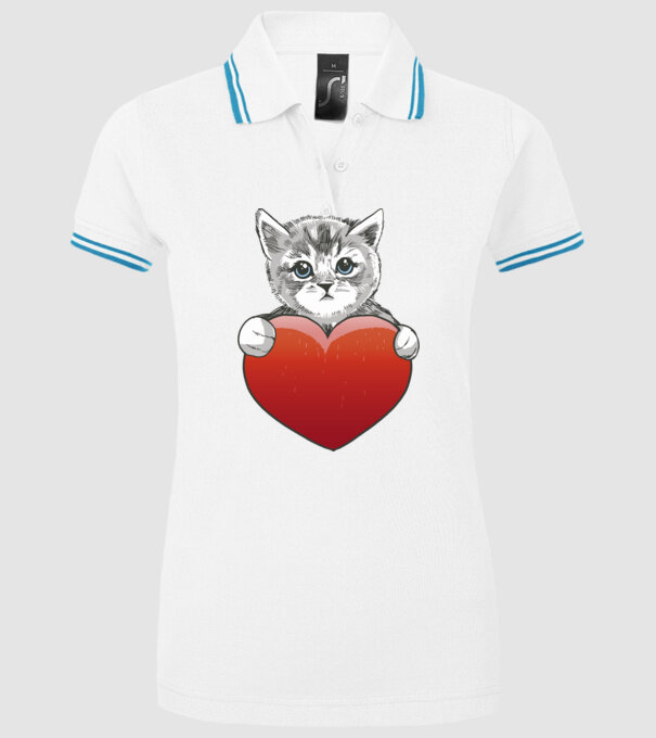 Pisicuță drăguță cu Inimă model alb pe tricou