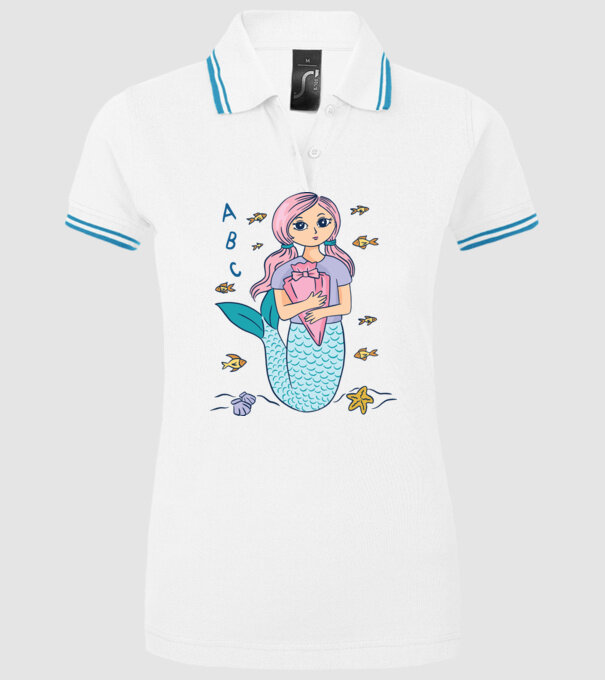 Sirenă Școlăriță drăguță model alb pe tricou