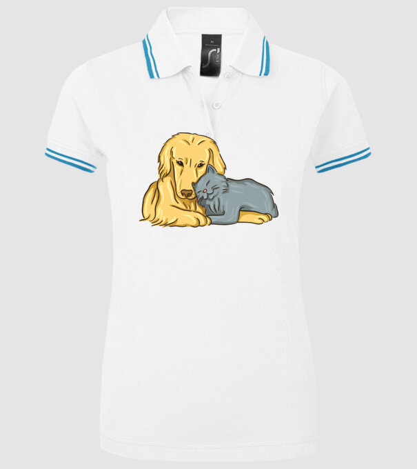 câine pisică drăguță împreună model alb pe tricou