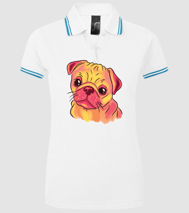 Cap de Mops drăguț model alb pe tricou